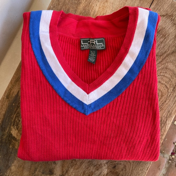 RALPH LAUREN Active Red White Blue Nautical Patriotic Short Sleeve Sweater Sz XL - Picture 3 of 12